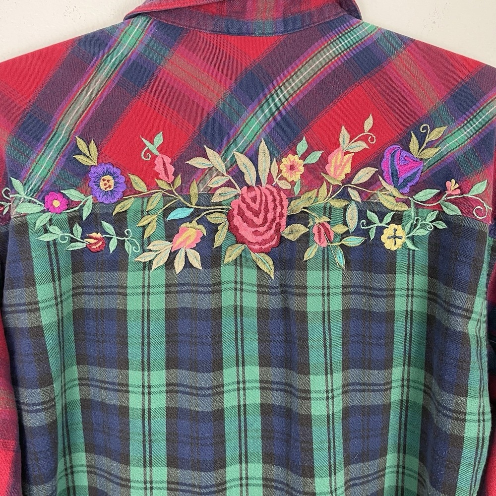 Vintage Embroidered Plaid Flannel Shirt - Picture 6 of 13
